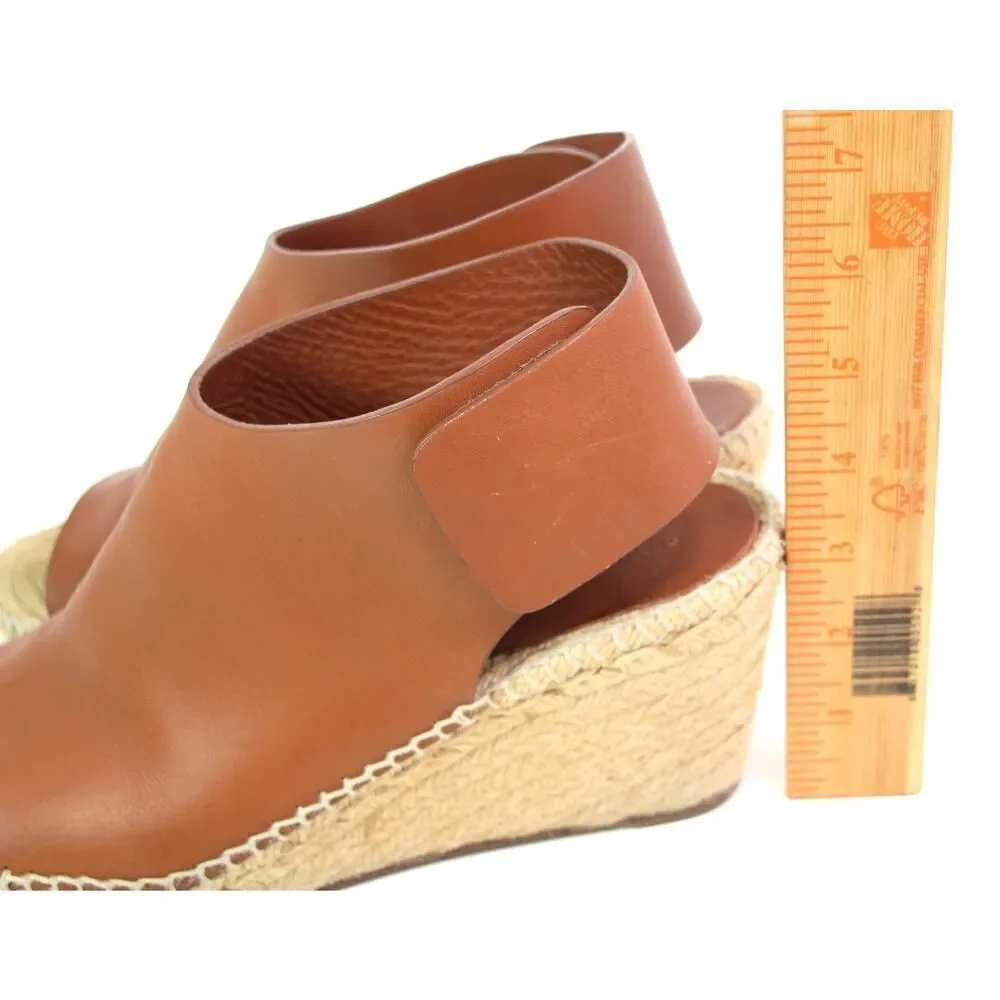 CELINE PARIS BROWN GENUINE LEATHER OPEN TOE WEDGE SLINGBACK SANDALS SHOES Sz 38
